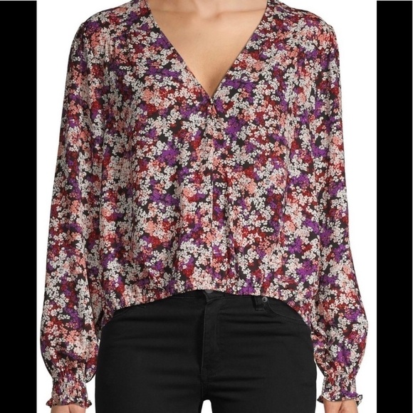 ANTHROPOLOGIE WRAP SURPLICE DARK SMALL FLORAL PRINT LS OVERSIZED TOP SZ SMALL N… - Picture 6 of 6